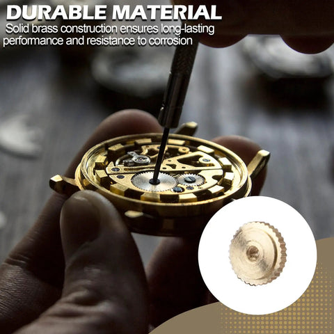 Brass Clock Hand Nut being installed, showcasing Brass Clock Hand Nut Set 9-Piece For Grandfather Clocks And Movements With Knurled Serrated Edge