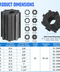 Mold dimensions for Industrial Grade Pneumatic Hydraulic Hose Crimping Machine With Air Over Oil Technology showing sizes from 10mm to 31mm.