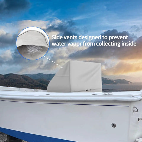 Rugged Waterproof Boat Swing Back Seat Cover 600D Marine Grade Polyester Canvas protecting swingback cooler seat on white boat