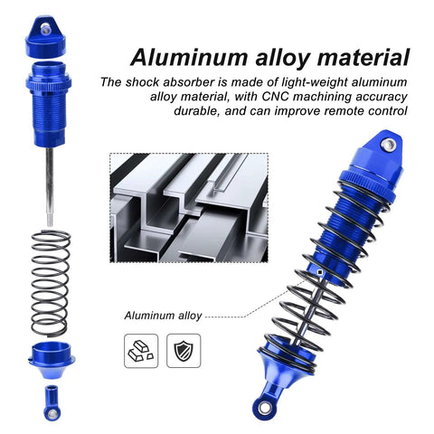 All Metal Shocks Set 1/10 Scale RC Cars Blue 4 Pack Oil Type Unoiled shown with aluminum material details.