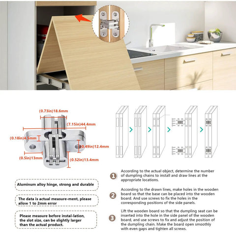 Top Shelf Heavy Duty Aluminum Telescopic Table Extension Slides Built Tough With Silent Glide Motion Perfect For Kitchen Countertops And Dining Tables Silver Sixty Four Inch Length Easy Setup with hinge details and assembly instructions.