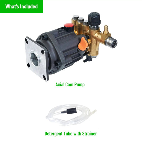 Beefed Up Axial Cam Replacement Pump For Residential Pressure Washers 2800 PSI At Three GPM Three Quarters Inch Horizontal Gas Shaft Easy Install