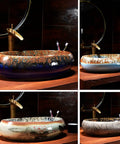 Vintage Handpainted Ceramic Vessel Sink For Bathroom Vanity Countertop Featuring Tough Glazed Finish And Super Slick Cleanup In Rad Ink Green No Overflow Basin For A Total Room Makeover, showcasing different angles.