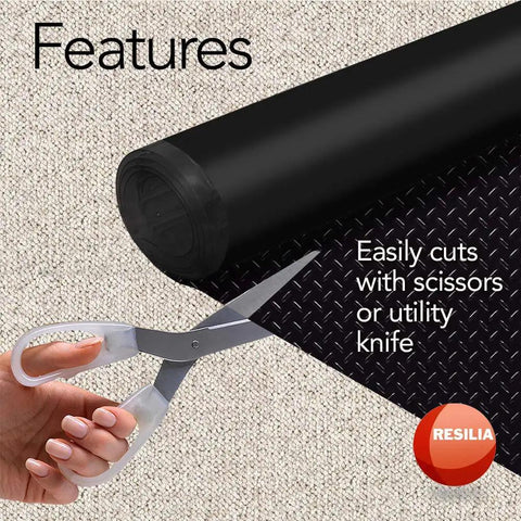 Black Plastic Floor Runner Protector With Diamond Plate Embossed Texture For Slip Resistance, 27 Inches Wide By 12 Feet Long