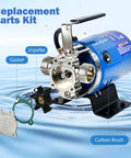 Compact 115V Water Transfer Pump With One Tenth HP Motor, 330 GPH Flow, parts view showing impeller, gasket, and carbon brush
