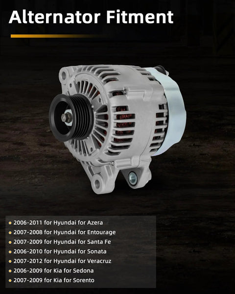 130 Amp 12V Alternator Replacement For Hyundai Azera Entourage Santa Fe Sonata Veracruz Kia Sedona Sorento Beefy Drop In