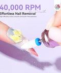 40,000 RPM Nail Drill For Pros With 30 Second Acrylic Removal And Low Noise Electric Nail File in use on a fingernail