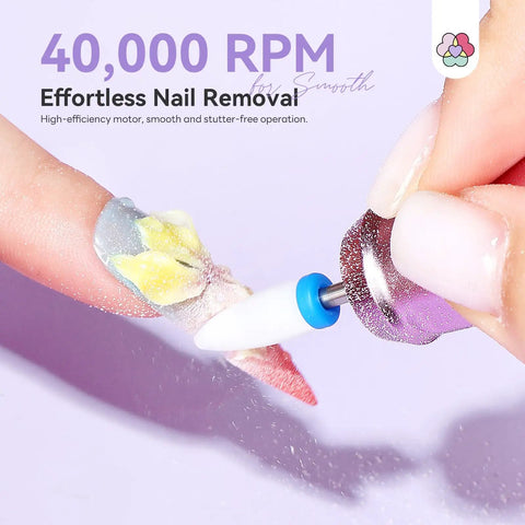 40,000 RPM Nail Drill For Pros With 30 Second Acrylic Removal And Low Noise Electric Nail File in use on a fingernail