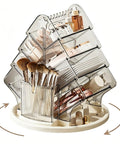 Sturdy Clear Swivel Makeup Organizer, 360 Slick Spin Lazy Susan Tray For Vanities, clear storage caddy displaying beauty products.