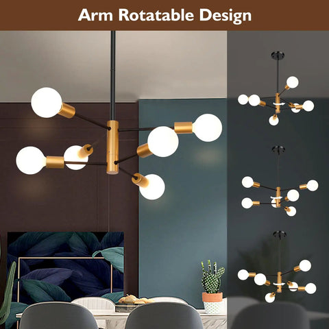Straight Up Fire Modern Chandelier For Dining Room With Black And Gold Sputnik Ceiling Light Fixture Designed To Hella Elevate Your Everyday Home Vibe Instantly, showcasing rotatable arms and multiple bulbs.