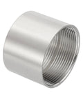 Angled view of a 2x2 inch stainless steel pipe coupling with internal BSPT threads, straight connector