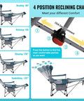 2 In 1 Reclining Camping Chair With Footrest And Adjustable Backrest Four Positions