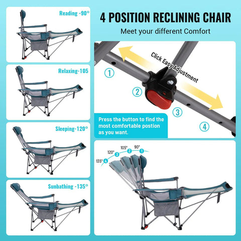 2 In 1 Reclining Camping Chair With Footrest And Adjustable Backrest Four Positions
