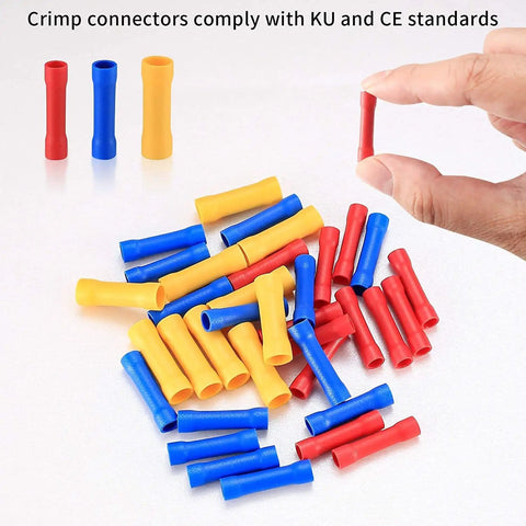 150 Pcs Electrical Butt Connectors Kit Insulated Butt Splice Crimp Wire Connectors Assorted Straight Wire Terminals