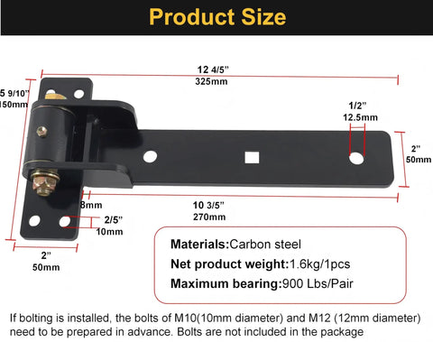 Beefy Heavy Duty Gate Hinges 13 Inch Strap Hinges With Ball Bearings For Smooth Swing 900 Lbs Per Pair Carbon Steel Weld On