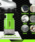 Close-up of 60mm Vacuum Brazed Diamond Hole Saw drilling porcelain tile, ceramic, marble, granite; dry or wet use.