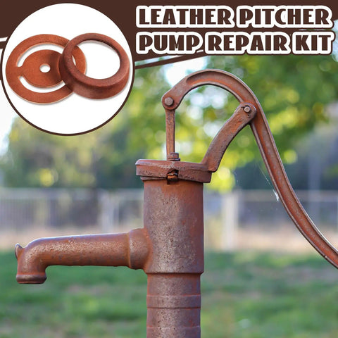 Two Set Leather Pitcher Pump Repair Kit With Leather Lower Valves And Leather Cups For Spout Hand Press Replacement shown