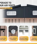 Top ventilation and details of 6x8 Foot Outdoor Steel Storage Shed With Lockable Door Waterproof and Rust Proof Construction.