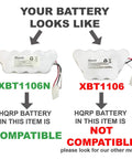 Diagram showing compatible and non-compatible batteries for Shark Freestyle Navigator Replacement Battery 10.8V 2000mAh NiMH models XBT1106N and XBT1106.