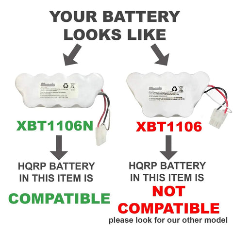 Diagram showing compatible and non-compatible batteries for Shark Freestyle Navigator Replacement Battery 10.8V 2000mAh NiMH models XBT1106N and XBT1106.