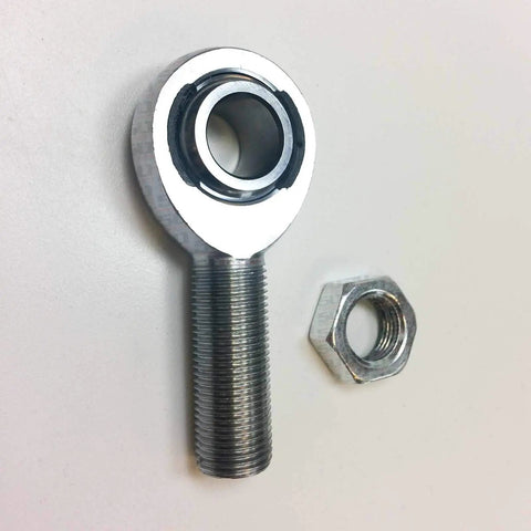 Beefed Up 1/2 Inch Heim Joint With Jam Nut, Left Hand Thread, 1/2-20 Bore, 4130 Heat Treated Chromoly Rod End With Kevlar PTFE Liner For Off Road Suspension And Steering Systems, shown with jam nut