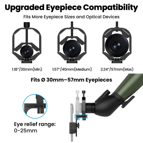 Universal Phone Mount Adapter For Spotting Scopes And Telescopes With 3 Axis Precision Alignment Fits Ø30-57mm Eyepieces