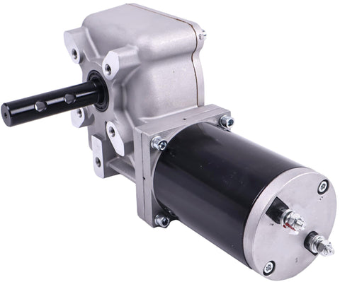 60 To 1 Gear Ratio Dump Truck Roll Tarp Motor 12V 600W Sealed Worm Gear With Chrome Cover Three Fourth Inch Output Shaft 76 RPM Five Hole Universal Mounting Pattern Plug And Play Ready For Easy Replacements.