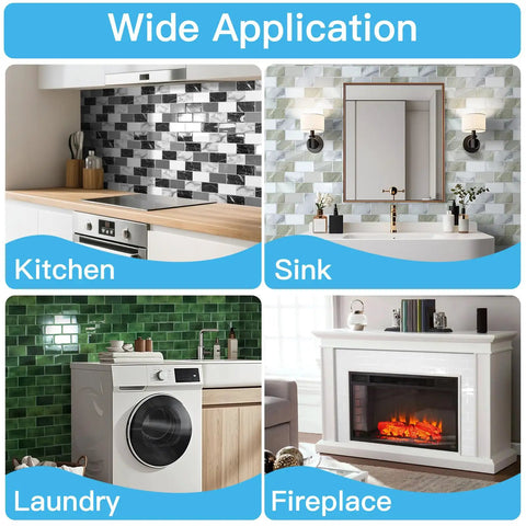 Thickened Marble Kitchen Backsplash Peel And Stick Tiles 12x12 Inch in various home settings including kitchen and sink areas.