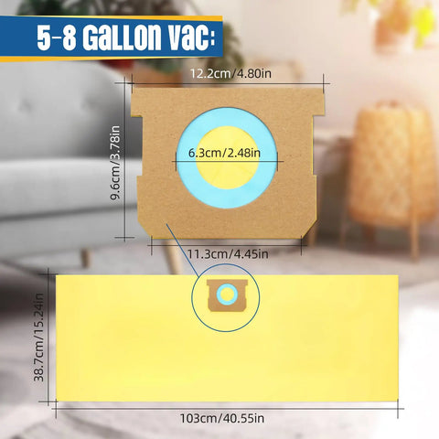 12 Pack 10 To 14 Gallon Vacuum Bags For Wet Dry Vacuums Compatible With Type I And Type F Models 90672 yellow bag dimensions.