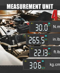 Digital Torque Wrench One Quarter Inch Precision Tool For Bikes And Small Engines Dialed In With Accurate Plus Minus Two Percent Torque From 1.11 To 22.13 Ft-Lb And 1.5 To 30 Nm, Ideal For Bike Builds Motorcycle Parts And DIY Garage Projects. 1/4-inch digital torque wrench showing measurement units