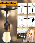 24 Feet Led Outdoor String Lights Black, 2200K Warm Cafe Glow, Dimmable, Shatterproof S14 Bulbs, Smart Hanging Design