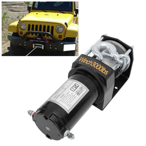 Rock Solid 3000 Pound Electric Winch For Trailers And Trucks With Steel Rope And Rustproof Planetary Gear To Haul Heavy Loads Off Road mounted on a vehicle.