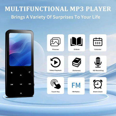 144GB Bluetooth MP3 Player With HiFi Sound Built In Speaker FM Radio Voice Recorder Earphones Included Portable Digital Music Player