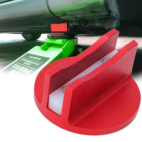 Magnetic Jack Pad For Cars And SUVs, Aluminum Grooved Pinch Weld Jack Adapter With Frame Rail Protector in use.