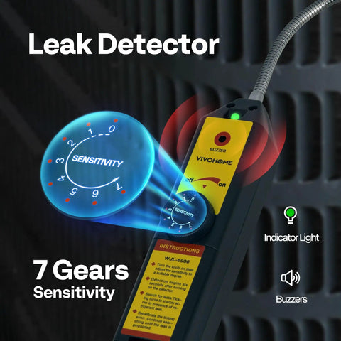 Leak Detector with sensitivity dial, indicator light, buzzer; model WJL-6000; for detecting gas leaks.