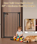 Extra Wide Adjustable Dog Gate For Doorways Built Tough Metal Pet Barrier features 43" height for maximum security near child.