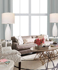 Living room with two 27 Inch Ceramic Table Lamp Set Of 2 With USB Port 3 Color Temperature White Rattan Texture Tall Lamps on end tables