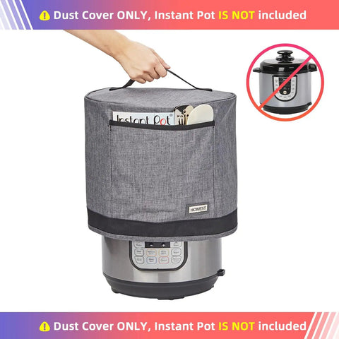 Dust Cover With Pockets For Instant Pot 6 Quart Insulated Pressure Cooker Case With Wipe Clean Lining Grey, handheld