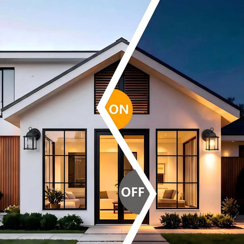 Built Tough E26 Outdoor Porch Light For Home Exterior Wall Matte Black Die Cast Aluminum And Clear Glass Wall Lantern illuminated on home.