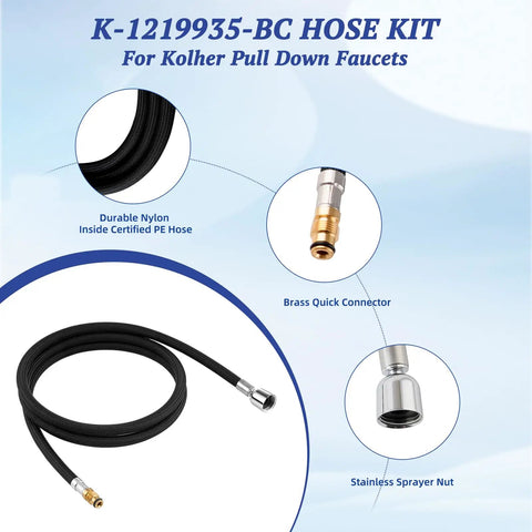 1219935-BC Hose Kit For Pull Down Kitchen Faucets With DockNetik Magnetic Docking System, 68 Inch Replacement Hose, Chrome Nut