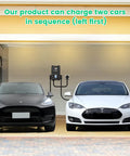 Automatic Dryer EV Charger Adapter Enables Seamless Power Sharing So You Can Top Off Your Electric Car Right From Nema 10 30 Outlets Without Sweaty Electrical Permits Or Panel Upgrades, charging two Teslas in garage.