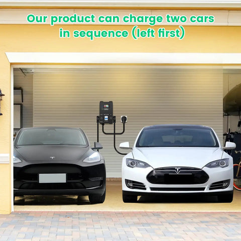 Automatic Dryer EV Charger Adapter Enables Seamless Power Sharing So You Can Top Off Your Electric Car Right From Nema 10 30 Outlets Without Sweaty Electrical Permits Or Panel Upgrades, charging two Teslas in garage.