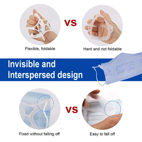 Comparison of flexible vs hard 3D Mask Inner Support Frame With Ear Hook No Slip Mask Bracket for secure fit, white 5 pack