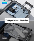 Compact Travel Power Strip With Four AC Outlets And A Four Foot Wrap Around Cord in a suitcase with clothes.