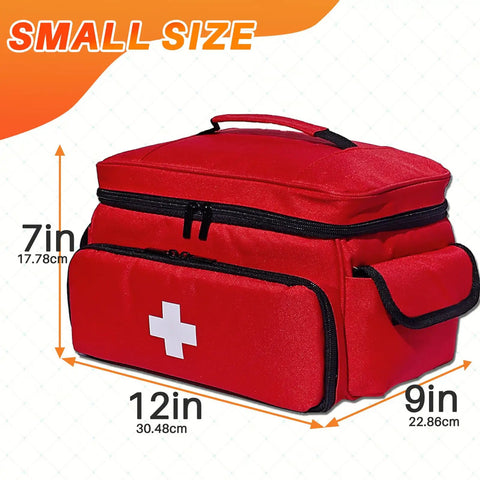 Red First Aid Bag Kit 12 By 9 By 7 Inches Grab And Go Portable Medical Emergency Organizer Rugged Nylon Storage Case