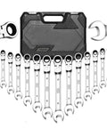 14 Piece Ratchet Spanner Set With Multitool Wrenches, Easy Grip Hand Tools For Tight Spaces and Carry Case