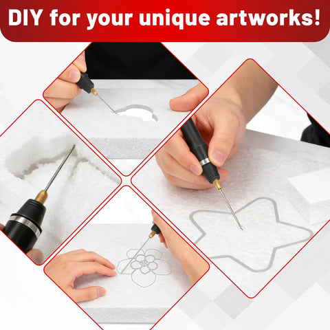 Three In One Foam Cutter Kit With Hot Wire Pen Bending Knife And Bow Cutter For DIY Crafts being used to cut foam shapes