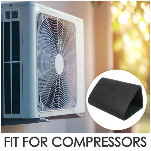 Heavy Duty Self Adhesive Soundproof Foam Panel For Air Conditioner Compressors With Thick Dense Core and Tough As Nails Adhesive displayed near outdoor unit.