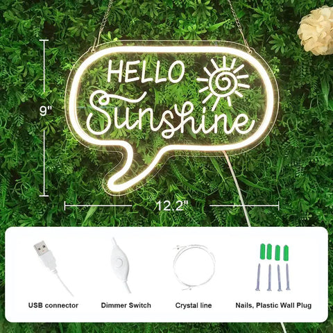 Sunshine Neon Sign For Wall Decor LED Light Up Sign For Bedroom Office Kids Room Nursery Living Room 12.2 By 9 Inches with USB cable