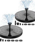 Solar Powered Bird Bath Fountain Kit No Fuss Setup, 2 Pack 2.5W water fountain with 6 nozzles and 4 tube supports